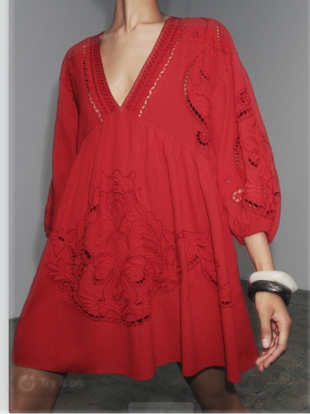 Zara Red Embroidered Dress Size S NWT
